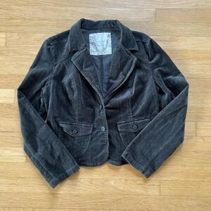 Grey corduroy blazer with button-up front and pockets